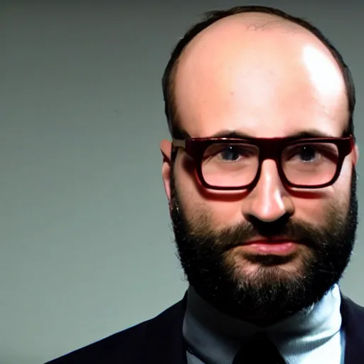 Prompt: Michael Stevens from Vsauce as the American Psycho, sweating profusely