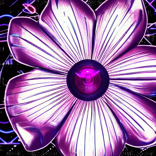 Image similar to a retrofuturistic, cybertronic, metallic, reflective orchid flower, high detail