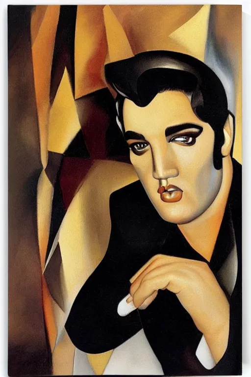 Image similar to portrait of elvis presley, by tamara de lempicka