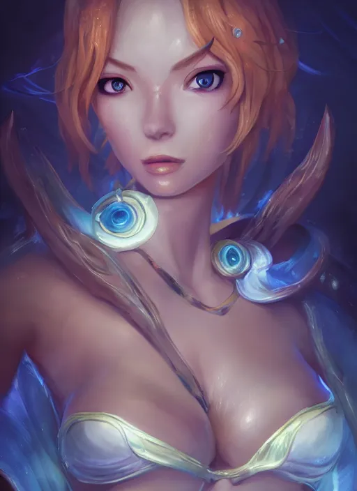 Prompt: nami, from league of legends, au naturel, underwater, fish skinned, hyper detailed, digital art, trending in artstation, cinematic lighting, studio quality, smooth render, unreal engine 5 rendered, octane rendered, art style by klimt and nixeu and ian sprigger and wlop and krenz cushart