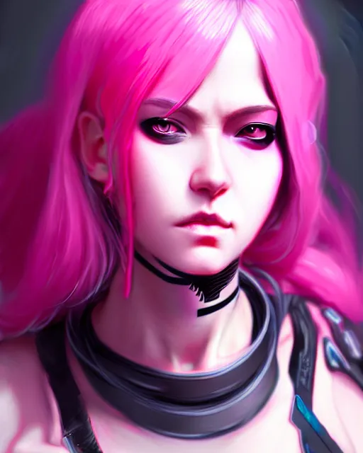 Image similar to female cyberpunk in pink and black, very detailed, realistic face, detailed face, matte, tonemapping, bbwchan, perfection, 4 k, cushart krenz