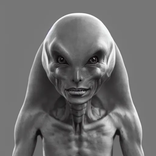 Prompt: beautiful photography of a grey alien, photorealistic, Canon eos M50, 50mm, cinematic, trending on Artstation
