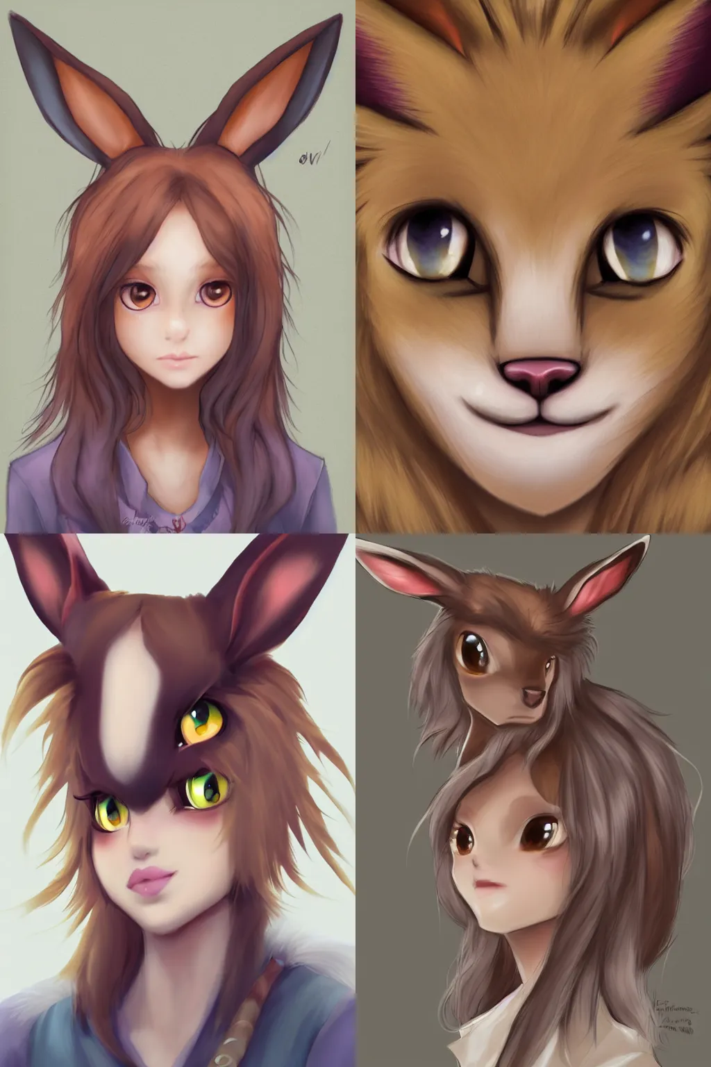 Prompt: close up face of a (((anthro))) girl eevee, portrait,