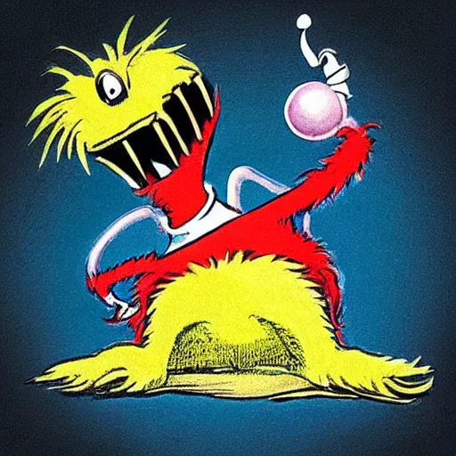 Image similar to “The Gronk, a cute monster by Dr. Seuss, is performing a somersault on a ball, illustration by Dr. Seuss”