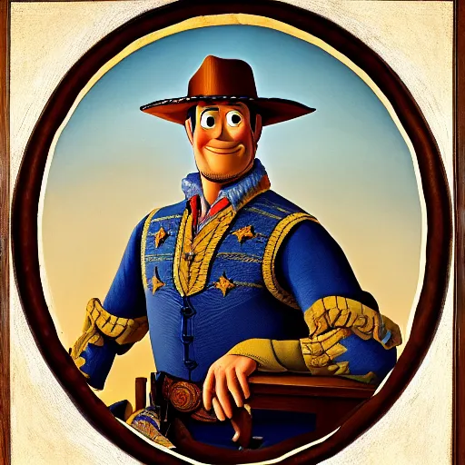 Image similar to a renaissance style portrait painting of Sheriff Woody