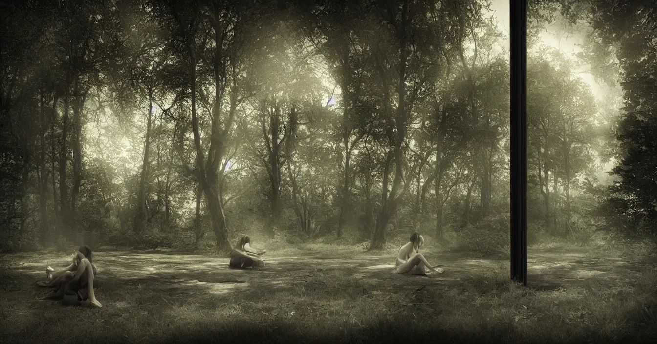 Image similar to the consciousness in the silent world behind the mirror, absolute peace and quiet ground, still moment, beautiful digital art, contrast shading, unreal engine, vray, style of sally mann