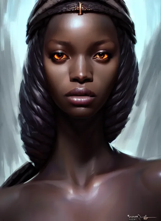 Image similar to character concept art of a dark fantasy african ameircan female, key visual, realistic shaded perfect face, fine details, dystopian environment and background, by stanley artgerm lau, wlop, rossdraws, james jean, andrei riabovitchev, marc simonetti, and sakimichan, trending on artstation