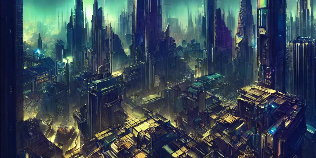 Image similar to axonometric cyberpunk city, by Rolf Armstrong and Evelyn De Morgan and Bastien Lecouffe-Deharme, dramatic lighting, high contrast colors, baroque, empyrean, panoramic view, as trending on Artstation, highly detailed, cryengine,