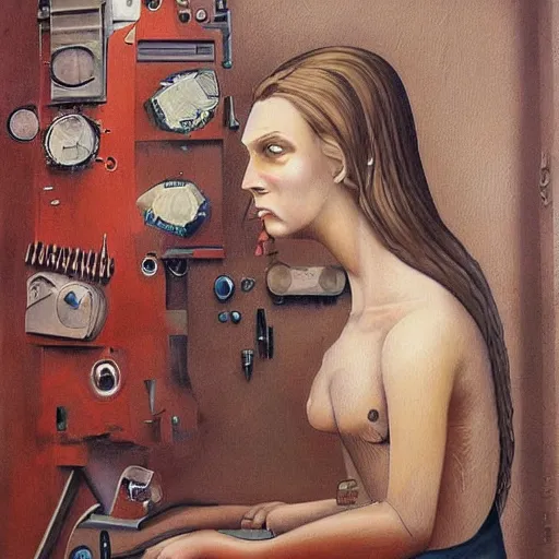 Image similar to i'm machine, i'm obsolete, in the land of the free, lobotomy. beautiful and detailed artistic painting by grislaw ludovek ( 1 9 7 5 ).