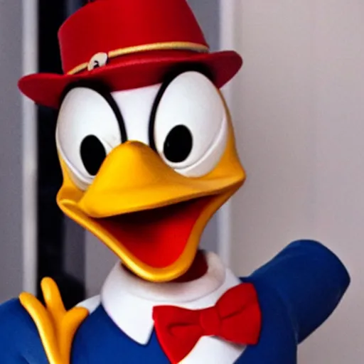 Image similar to close up of donald duck putting a duck in his mouth