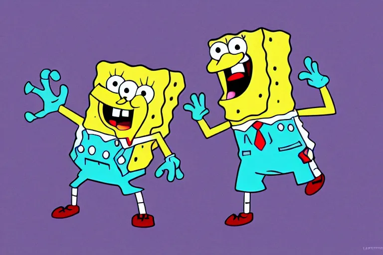 Image similar to Spongebob is a nightmare, cartoon style, scary