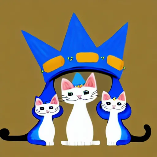 Prompt: cute cat family wearing blue crowns , digital art , trending on artstation , 4k , HD