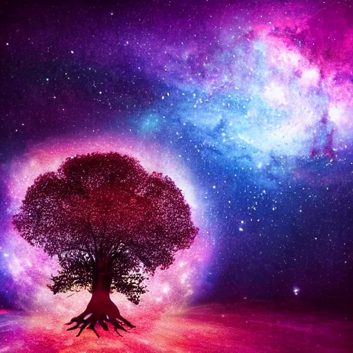 Prompt: tree of life in the middle of galaxy, dramatic lighting, realistic