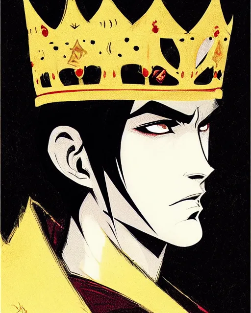 Prompt: handsome teen vampire prince with crown, symmetrical face, evil, portrait, cinematic, dramatic, powerful, super detailed and intricate, by koson ohara, by darwyn cooke, by greg rutkowski, by satoshi kon