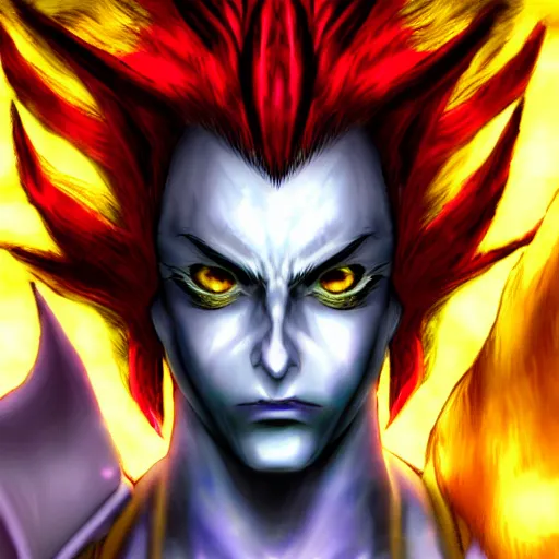 Image similar to Kefka ff6, headshot, dramatic lighting