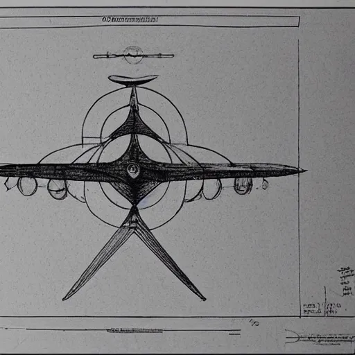 Image similar to technical drawing of an airplane by da Vinci