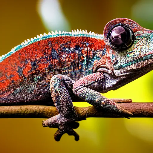 Prompt: a high quality photo of a chameleon wearing headphones, realism, 8k