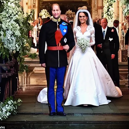 Image similar to detailed photos of the duke of cambridge prince william marrying american popstar britney spears, happy couple, official photos, wedding photo, royal wedding, photos trending on twitter, trending photo on instagram