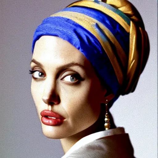 Image similar to a beautiful portrait photo of angelina jolie as the girl with a pearl earring