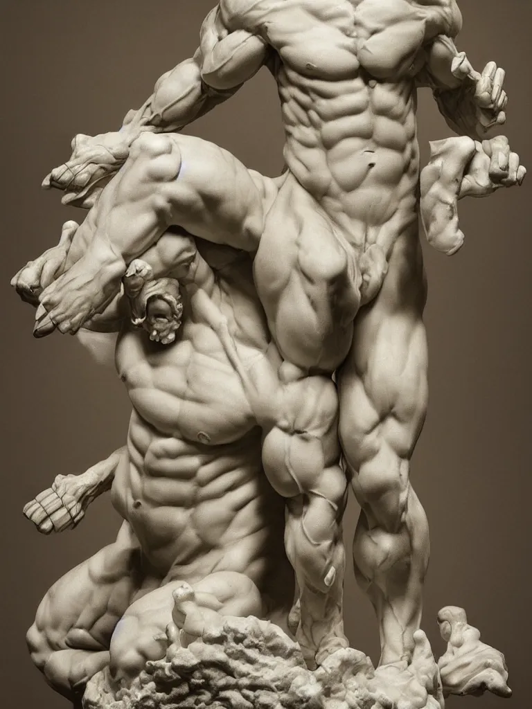 Prompt: a marble statue of wolverine by Michaelangelo