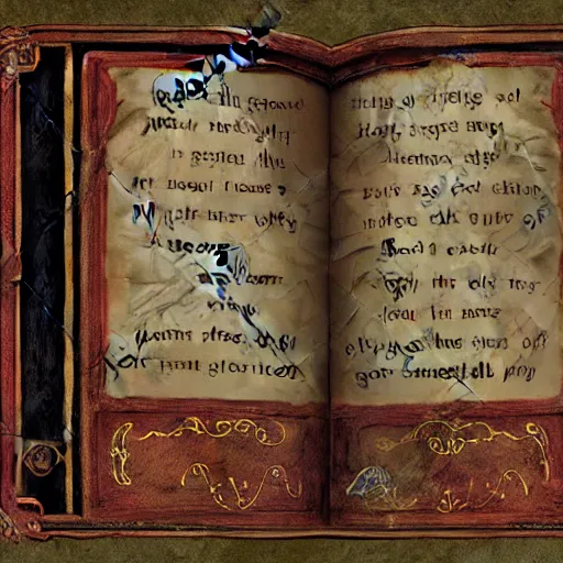 Prompt: page of magic book with magic spells and illustrations, highly detailed, 4 k