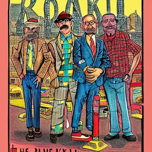 Image similar to The Artwork of R. Crumb and his Cheap Suit Rockers, pencil and colored marker artwork, trailer-trash lifestyle