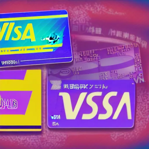 Image similar to visa card logo with japanese characters, vaporwave mallsoft aesthetic