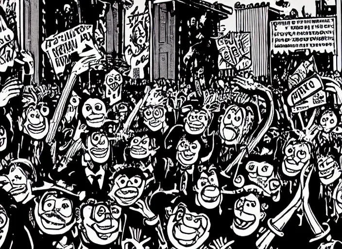 Image similar to Motion blur photograph of Clown World, photograph by Gary Panter and Robert Crumb