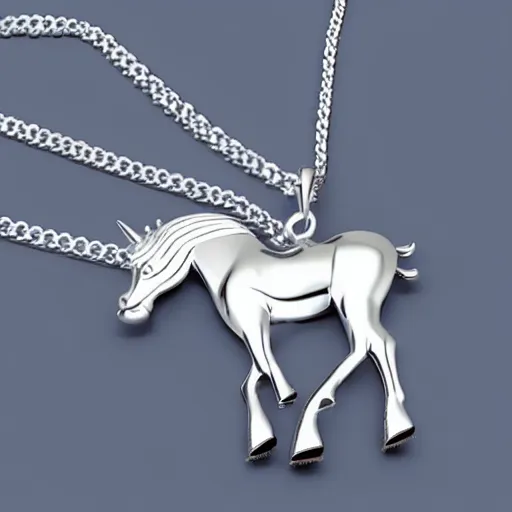 Prompt: a cute silver unicorn necklace pendant, 3 d rendering, elegant, noble, stylish