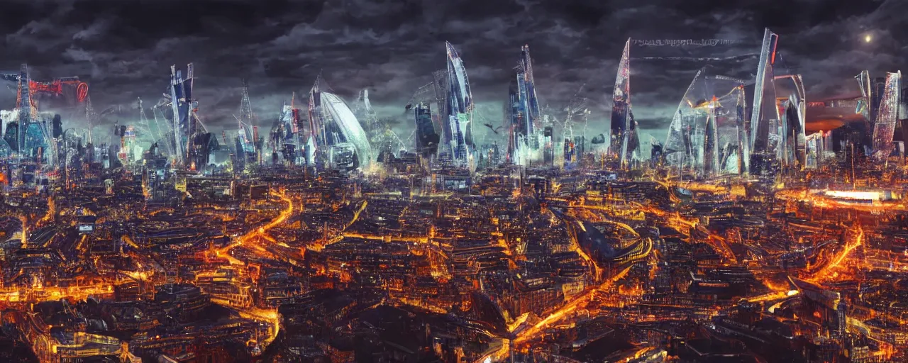 Prompt: epic cinematic artwork landscape of London's skyline in the year 3000, futurism, digital art, masterpiece, 4k, fine art