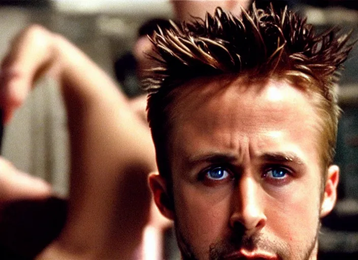 Image similar to film still of Ryan Gosling as Tyler Durden in Fight Club 1999