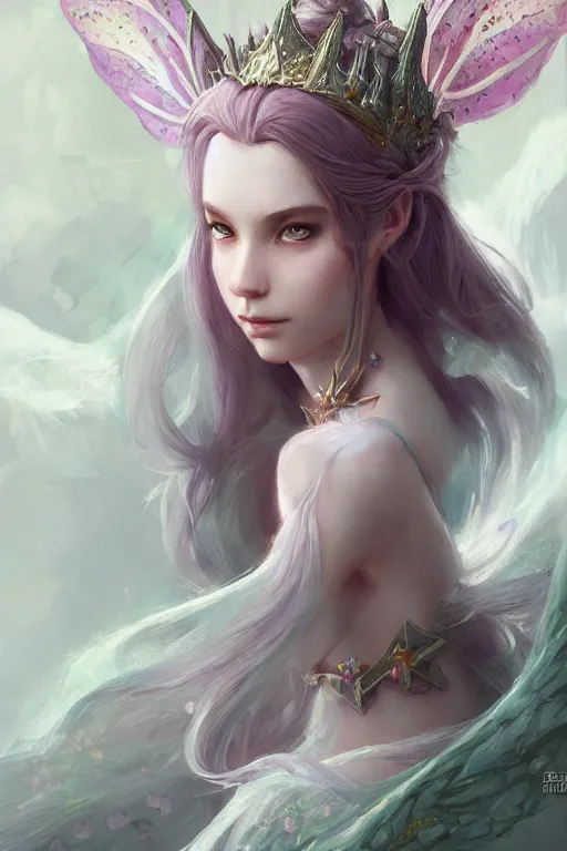 Image similar to fairy princess, highly detailed, d & d, fantasy, highly detailed, digital painting, trending on artstation, concept art, sharp focus, illustration, art by artgerm and greg rutkowski and fuji choko and viktoria gavrilenko and hoang lap