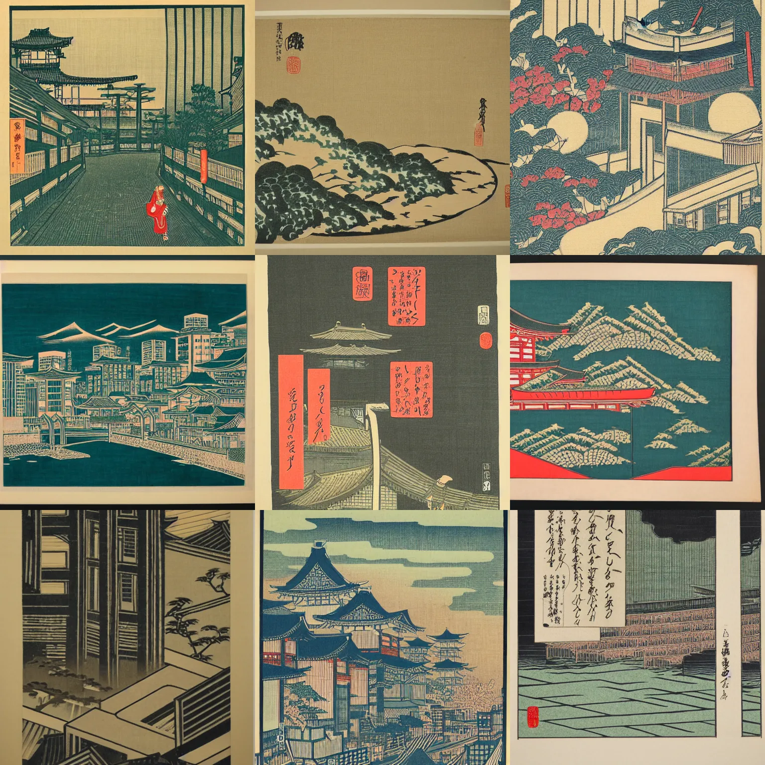 japanese woodblock print art, crooked city | Stable Diffusion