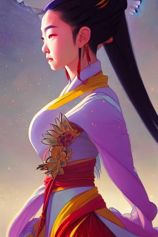 Image similar to Princess Yue from avatar the last airbender, rich vivid colors, fantasy, intricate, elegant, highly detailed, digital painting, artstation, concept art, matte, sharp focus, illustration, art by Artgerm and Greg Rutkowski and Alphonse Mucha