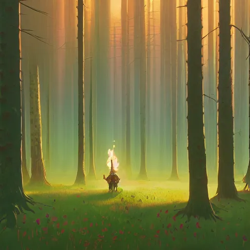 Image similar to breath of the wild, simon stalenhag, forest