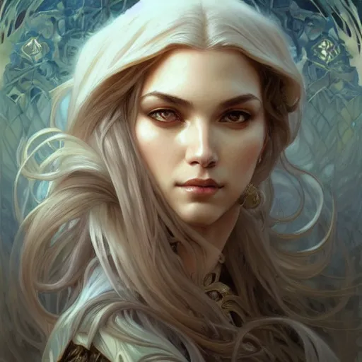 Image similar to beautiful portrait of wolf, natural, fantasy, intricate, elegant, highly detailed, digital painting, artstation, concept art, smooth, sharp focus, illustration, art by artgerm and greg rutkowski and alphonse mucha