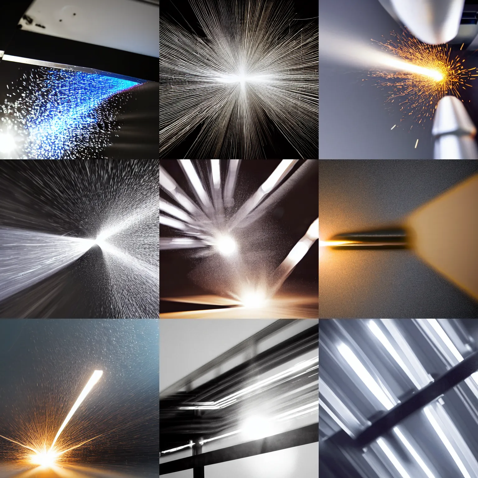 Prompt: high-speed camera picture of steel splitting light