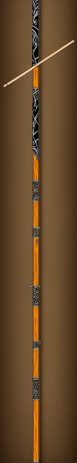 Image similar to single wooden long straight thin ninja fighting staff decorated with oriental ornaments, polished, weapon, highlight, vertical, centred, highly symmetric, sci - fi, fantasy, japan, dnd, close shot, bright uniform background, directional lighting, digital art, hyperrealism, award winning, 8 k, trending on art station