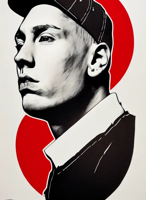 Prompt: Sideview Portrait of Eminem Shepard Fairey