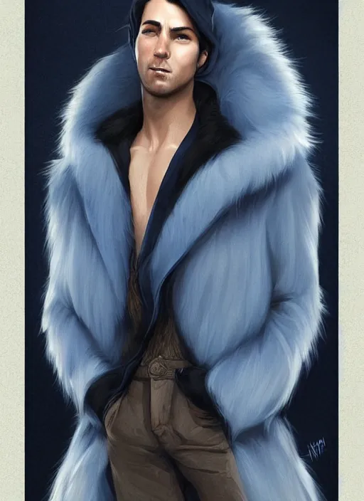 Prompt: portrait of a blue-skinned!! man wearing a fur coat, illustration, fantasy, by artgerm and Charlie Bowater, trending on ArtStation, masterpiece