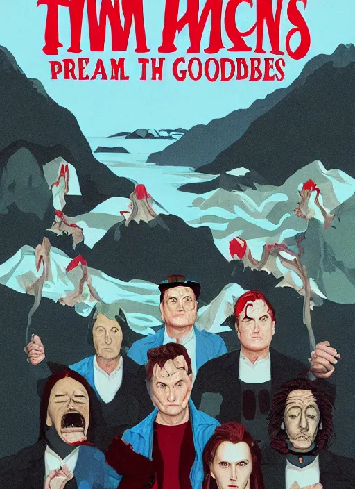 Image similar to Twin Peaks movie poster artwork by Michael Whelan and Tomer Hanuka, Rendering of the Goonies, from a scene from Twin Peaks, clean, full of detail, Matte painting, trending on artstation and unreal engine