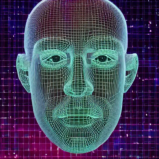 Image similar to a 3d human head made up of shiny holograms