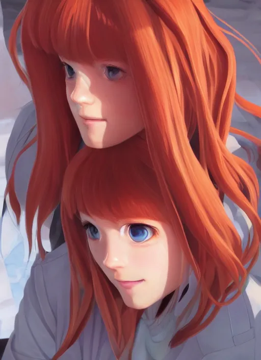 Image similar to highly detailed portrait of asuka langley soryu, stephen bliss, loish, rhads, makoto shinkai and lois van baarle, ilya kuvshinov, global illumination, radiant light, detailed and intricate environment