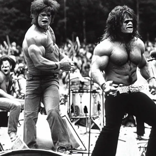 Image similar to hulk performing at woodstock