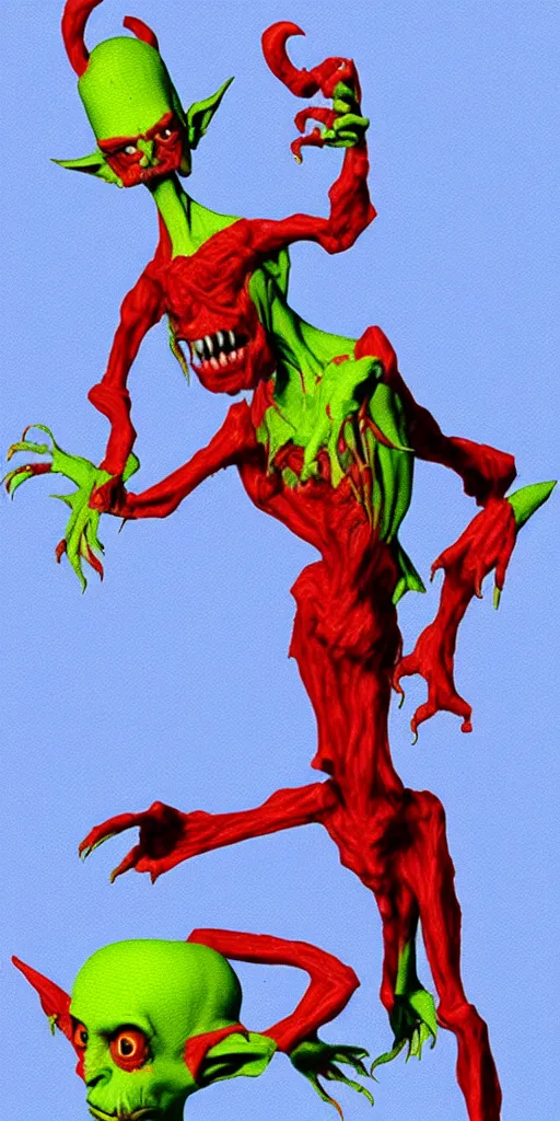 Prompt: malice yellow goblin doll psx rendered early 90s net art n64 3d 2002