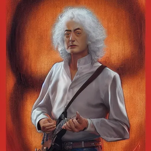 Prompt: amazing artgerm portrait of jimmy page in his 7 0 s as a christian - era painting, collaboration with j. scott campbell and artgerm with edward burn jones