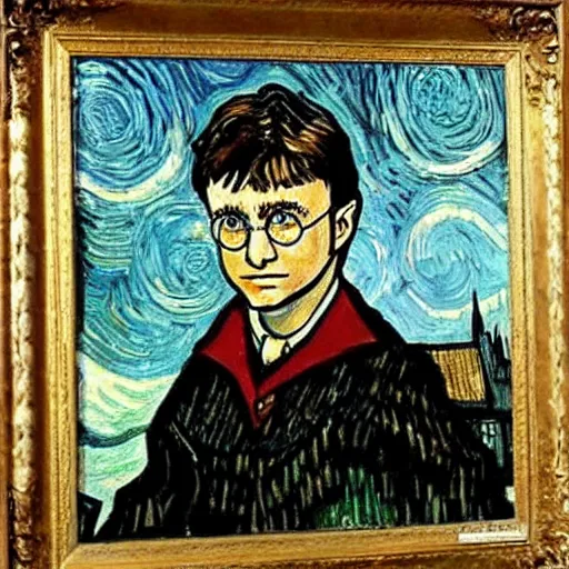 Image similar to a painting of Harry Potter by Van Gogh