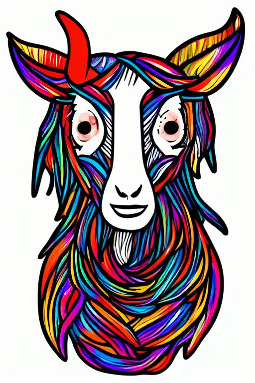 Image similar to Portrait of a goat in anime style, anime, sticker, colorful, illustration, highly detailed, simple, smooth and clean vector curves, no jagged lines, vector art, smooth