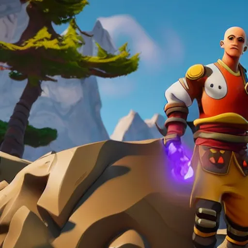 Image similar to aang in fortnite, character render, full body shot, highly detailed, in game render