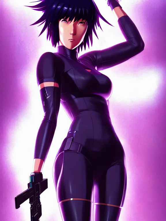 Image similar to a fullbody portrait of motoko kusanagi the major ghost in the shell : : stand alone complex, under repairs, maintenance : : by ilya kuvshinov, rossdraws, artgerm, sola digital arts, anti aliasing, raytracing : :